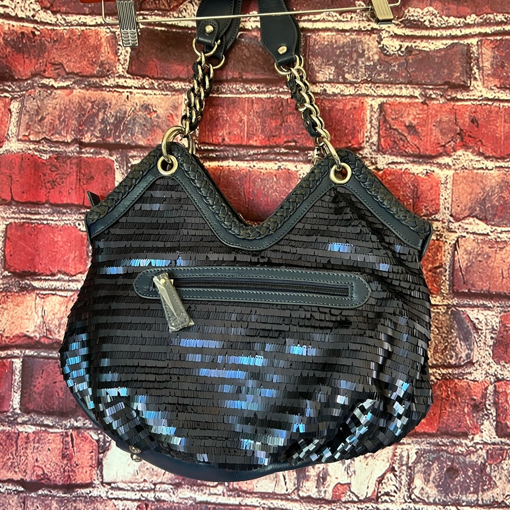 Rare Sharif Royal Blue Sequin Shoulder Bag & Matching Interior Pouch - Picture 5 of 10
